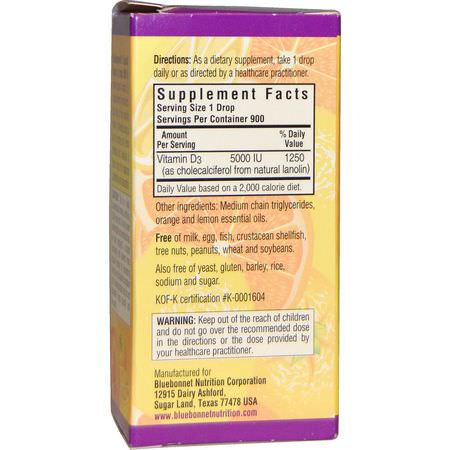 Bluebonnet Nutrition, Liquid Vitamin D3 Drops, Natural Citrus Flavor, 5,000 IU, 1 fl oz (30 ml):D3 Cholecalciferol,فيتامين D
