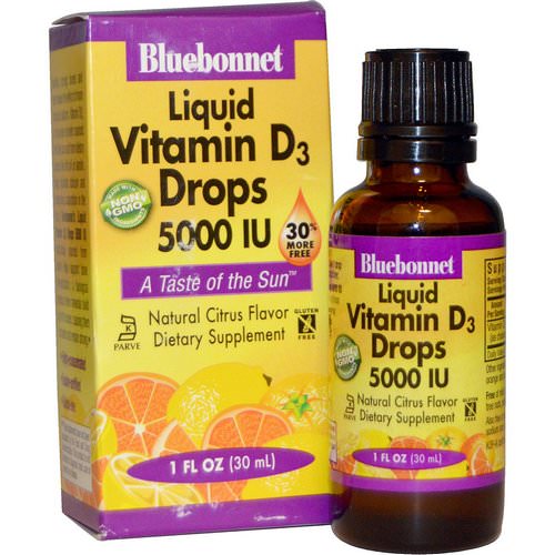Bluebonnet Nutrition, Liquid Vitamin D3 Drops, Natural Citrus Flavor, 5,000 IU, 1 fl oz (30 ml) فوائد