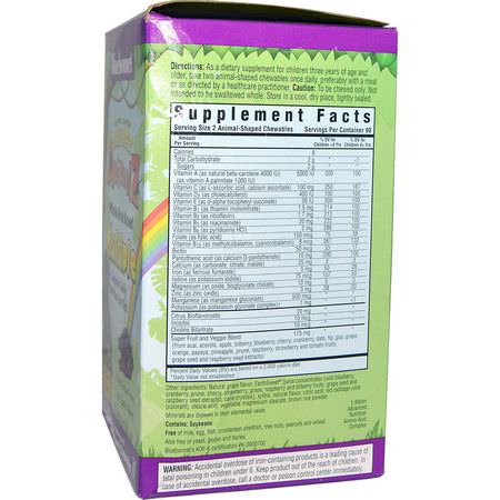 Bluebonnet Nutrition, Rainforest Animalz, Whole Food Based Multiple, Natural Grape Flavor, 180 Chewables:الفيتامينات المتعددة للأطفال, الصحة