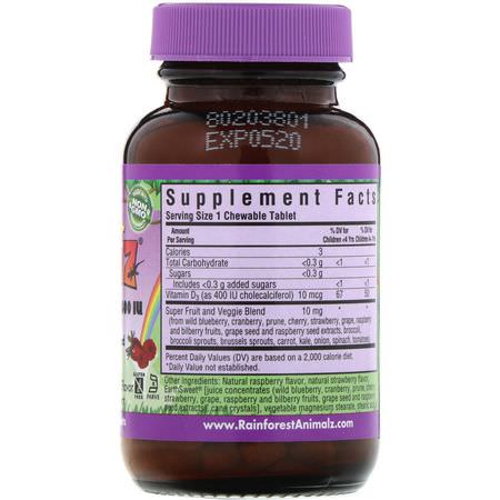 Bluebonnet Nutrition, Super Earth, Rainforest Animalz, Vitamin D3, Natural Mixed Berry, 400 IU, 90 Chewable Tablets:فيتامين (د) للأطفال, الصحة