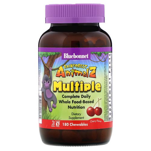 Bluebonnet Nutrition, Rainforest Animalz, Complete Daily, Multiple, Cherry Flavor, 180 Chewables فوائد