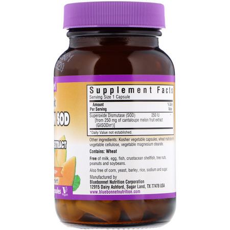 Bluebonnet Nutrition, Super Fruit, Vegetarian SOD, Cantaloupe Fruit Extract, 250 IU, 60 Vegetable Capsules:Superoxide Dismutase SOD, مضادات الأكسدة