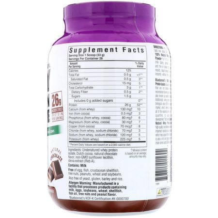 Bluebonnet Nutrition, Whey Protein Isolate, Natural Chocolate, 2 lbs (924 g):بر,تين مصل اللبن, التغذية الرياضية