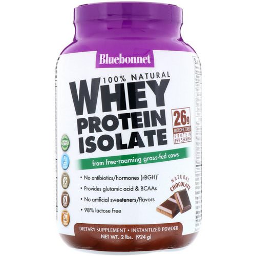 Bluebonnet Nutrition, Whey Protein Isolate, Natural Chocolate, 2 lbs (924 g) فوائد