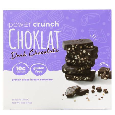 BNRG, Power Crunch Protein Energy Bar, Choklat, Dark Chocolate, 12 Bars, 1.54 oz (43 g) Each:قضبان الطاقة, قضبان الرياضة
