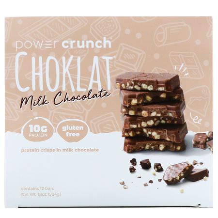 BNRG, Power Crunch Protein Energy Bar, Choklat, Milk Chocolate, 12 Bars, 1.5 oz (42 g) Each:قضبان الطاقة, قضبان الرياضة