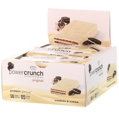 BNRG, Power Crunch Protein Energy Bar, Original, Cookies and Creme, 12 Bars, 1.4 oz (40 g) Each فوائد