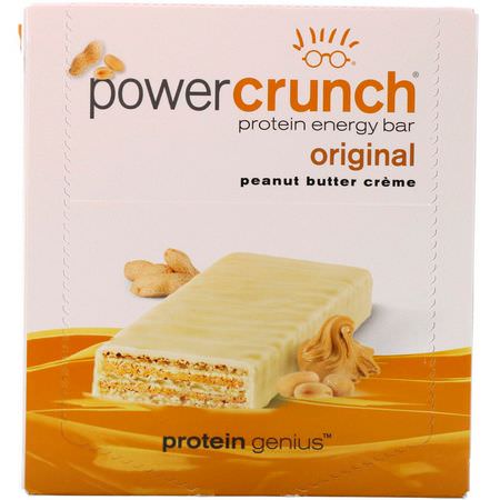 BNRG, Power Crunch Protein Energy Bar, Original, Peanut Butter Creme, 12 Bars, 1.4 oz (40 g) Each:قضبان الطاقة, قضبان الرياضة