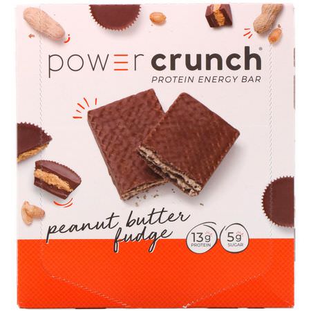 BNRG, Power Crunch Protein Energy Bar, Peanut Butter Fudge, 12 Bars, 1.4 oz (40 g) Each:قضبان الطاقة, قضبان الرياضة