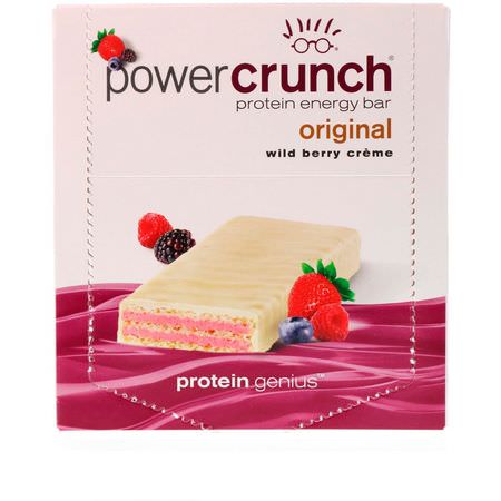 BNRG, Power Crunch Protein Energy Bar, Wild Berry Creme, 12 Bars, 1.4 oz (40 g) Each:قضبان الطاقة, قضبان الرياضة