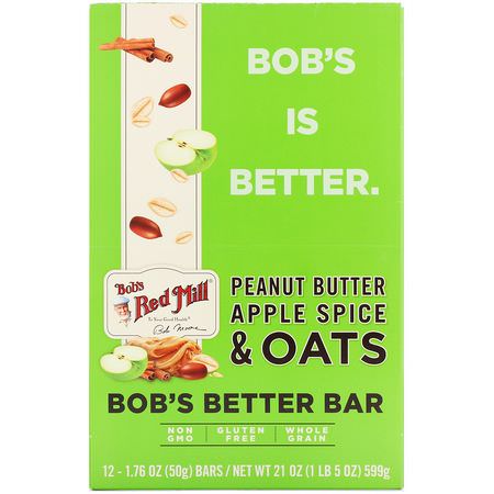 Bob's Red Mill, Bob's Better Bar, Peanut Butter Apple Spice & Oats, 12 Bars, 1.76 oz (50 g) Each:الحانات الغذائية