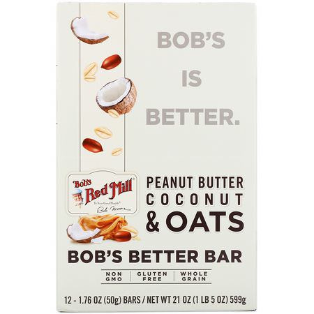 Bob's Red Mill, Bob's Better Bar, Peanut Butter Coconut & Oats, 12 Bars, 1.76 oz (50 g) Each:الحانات الغذائية