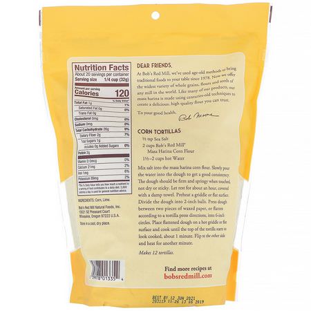 Bob's Red Mill, Golden Corn Flour, Masa Harina, 22 oz (624 g):,جبة, دقيق الذرة