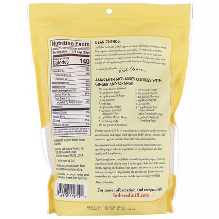 Bob's Red Mill, Organic Amaranth Flour, Whole Grain, 18 oz (510 g):خلطات, طحين