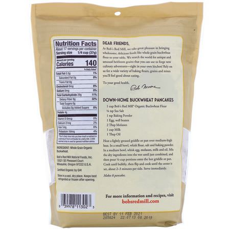 Bob's Red Mill, Organic Buckwheat Flour, Whole Grain, 22 oz (624 g):خلطات, طحين