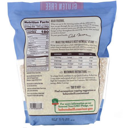 Bob's Red Mill, Quick Cooking Rolled Oats, Whole Grain, Gluten Free, 28 oz (794 g):الش,فان, الش,فان