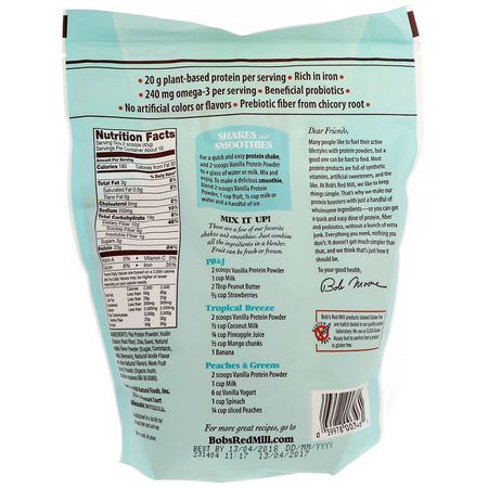 Bob's Red Mill, Vanilla Protein Powder, Nutritional Booster with Chia & Probiotics, 16 oz (453 g):ألياف الأنس,لين Prebiotic ,الألياف