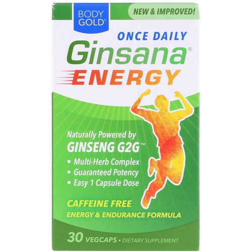 BodyGold, Ginsana Energy, Caffeine Free, 30 VegCaps فوائد