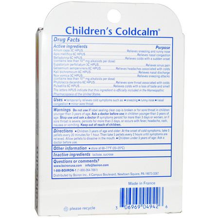 Boiron, Coldcalm, Children's Cold Relief, 2 Tubes, Approx 80 Pellets Per Tube:البرد, المكملات الغذائية