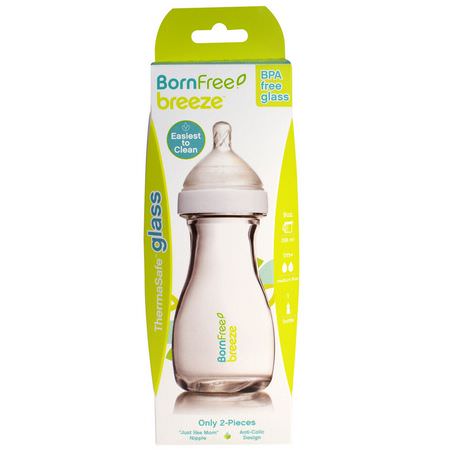 Born Free, Breeze, Baby Bottle, Glass, 1m+, Medium Flow, 1 Bottle, 9 oz (266 ml):حلمات, زجاجات أطفال