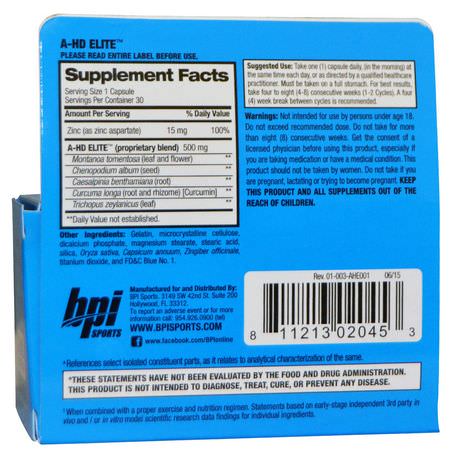 BPI Sports, A-HD Elite, 500 mg, 30 Capsules:التست,ستير,ن, صحة الرجل