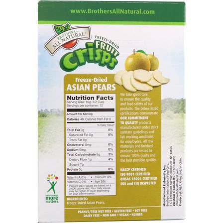 Brothers-All-Natural, Freeze Dried - Fruit-Crisps, Asian Pears, 12 Single-Serve Bags, 10 g Each:الخضر,ات ,ال,جبات الخفيفة النباتية