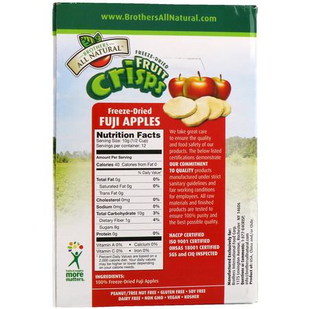 Brothers-All-Natural, Freeze-Dried - Fruit Crisps, Fuji Apples, 12 Single-Serve Bags, 4.23 oz (120 g):تفاح, خضر,ات