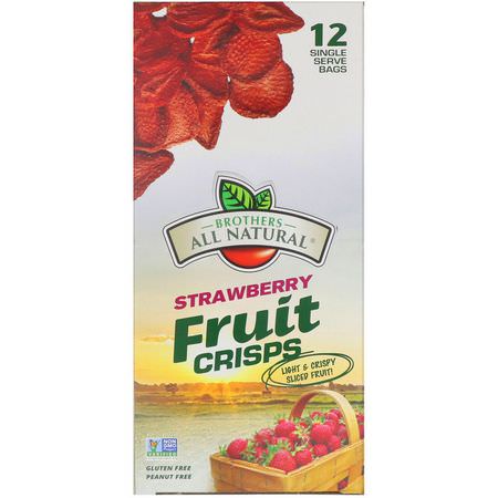 Brothers-All-Natural, Freeze Dried - Fruit Crisps, Strawberry, 12 Single-Serve Bags, 3.17 oz (90 g):الفرا,لة ,الخضر,ات