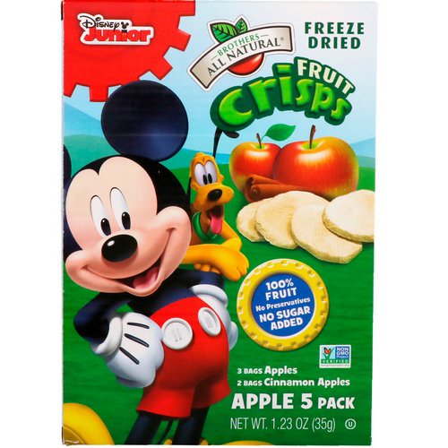 Brothers-All-Natural, Fruit Crisps, Disney Junior, Apples and Cinnamon Apples, 5 Pack, 1.23 oz (35 g) فوائد