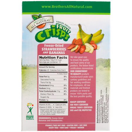 Brothers-All-Natural, Fruit Crisps, Freeze-Dried Strawberries & Bananas, 12 Single-Serve Bags, 0.42 oz (12 g) Each:ف,اكه مختلطة, خضر,ات