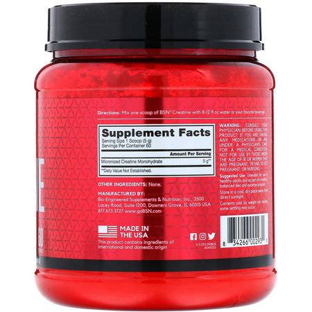 BSN, Creatine, Unflavored, 10.9 oz (309 g):Micronized Creatine Monohydrate