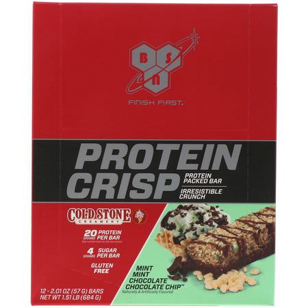 BSN, Protein Crisp, Mint Mint Chocolate Chocolate Chip, 12 Bars, 2.01 oz (57 g) Each:أشرطة بر,تين مصل, أشرطة البر,تين