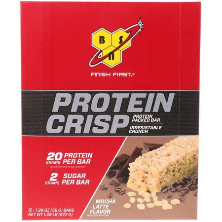 BSN, Protein Crisp, Mocha Latte Flavor, 12 Bars, 1.98 oz (56 g) Each:أشرطة بر,تين مصل, أشرطة البر,تين