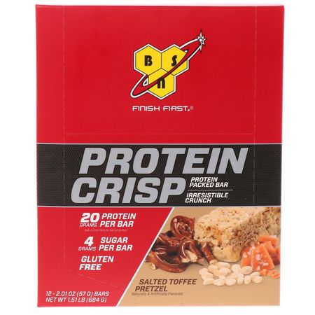 BSN, Protein Crisp, Packed Protein Bar, Salted Toffee Pretzel, 12 Bars, 2.01 oz (57 g):أشرطة بر,تين مصل, أشرطة البر,تين