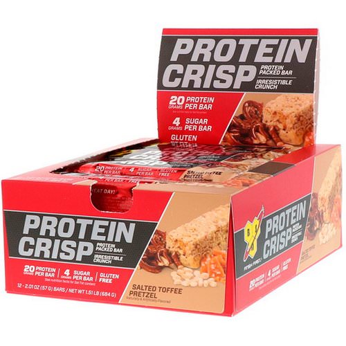 BSN, Protein Crisp, Packed Protein Bar, Salted Toffee Pretzel, 12 Bars, 2.01 oz (57 g) فوائد