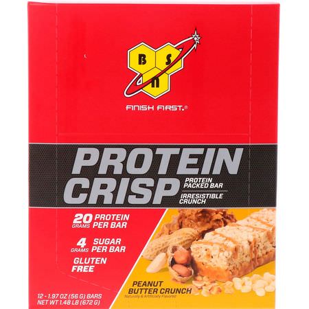 BSN, Protein Crisp, Peanut Butter Crunch Flavor, 12 Bars, 1.97 oz (56 g) Each:أشرطة بر,تين مصل, أشرطة البر,تين