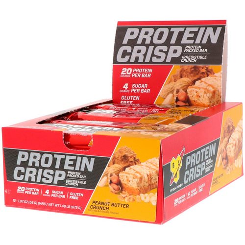 BSN, Protein Crisp, Peanut Butter Crunch Flavor, 12 Bars, 1.97 oz (56 g) Each فوائد