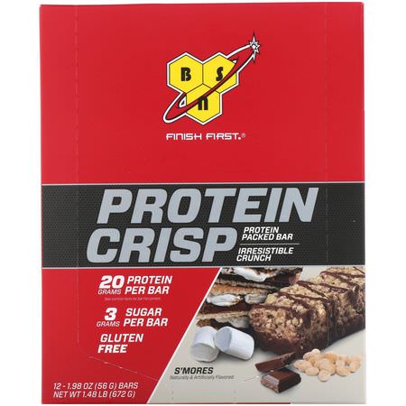 BSN, Protein Crisp, S'mores Flavor, 12 Bars, 1.98 oz (56 g):أل,اح بر,تين الحليب, قضبان بر,تين مصل الحليب