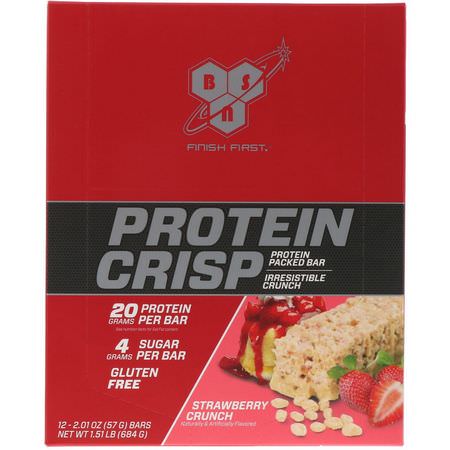 BSN, Protein Crisp, Strawberry Crunch, 12 bars, 2.01 oz (57 g) Each:أشرطة بر,تين مصل, أشرطة البر,تين