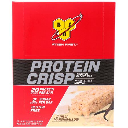 BSN, Protein Crisp, Vanilla Marshmallow, 12 Bars, 1.97 oz (56 g) Each:أشرطة بر,تين مصل, أشرطة البر,تين