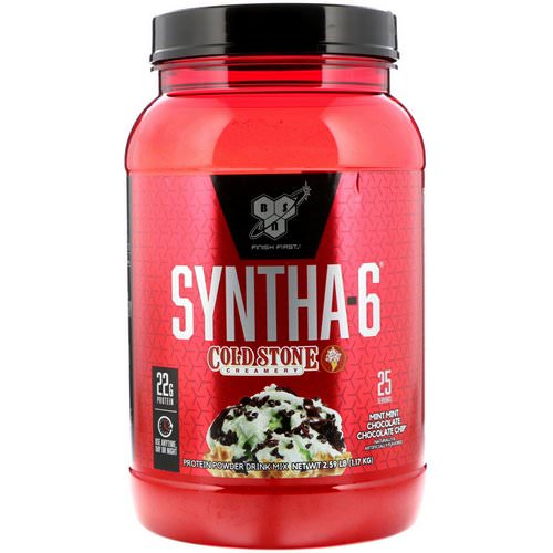 BSN, Syntha-6, Cold Stone Creamery, Mint Mint Chocolate Chocolate Chip, 2.59 lb (1.17 kg) فوائد