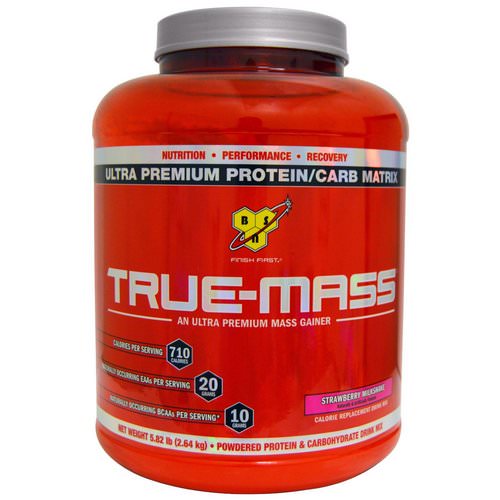 BSN, True-Mass, Ultra Premium Protein/Carb Matrix, Strawberry Milk Shake, 5.82 lbs (2.64 kg) فوائد