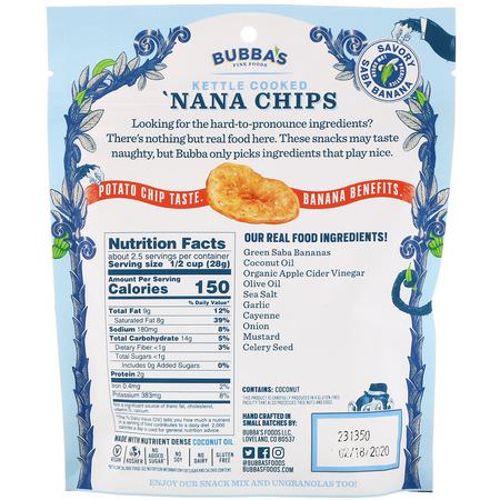 Bubba's Fine Foods, 'Nana Chips, Blazing Buffalo, 2.7 oz (77 g):الم,ز ,الس,بر ف,د