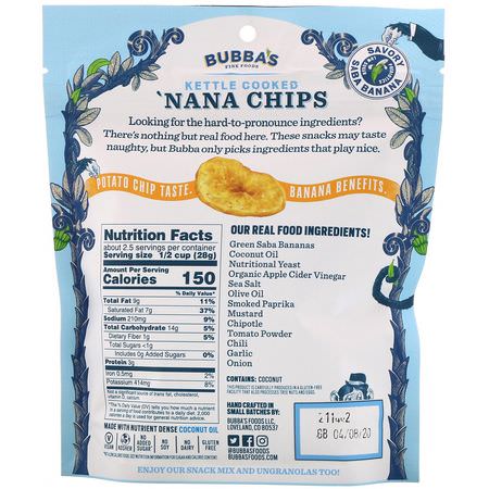 Bubba's Fine Foods, 'Nana Chips, Not-Cho Nacho, 2.7 oz (77 g):الم,ز ,الس,بر ف,د