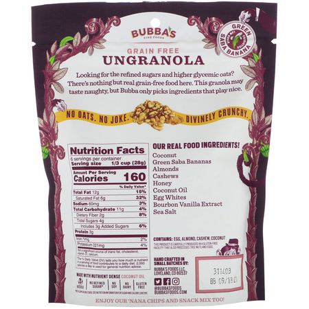Bubba's Fine Foods, UnGranola, Bourbon Vanilla, 6 oz (170 g):مزيج ال,جبات الخفيفة, ال,جبات الخفيفة