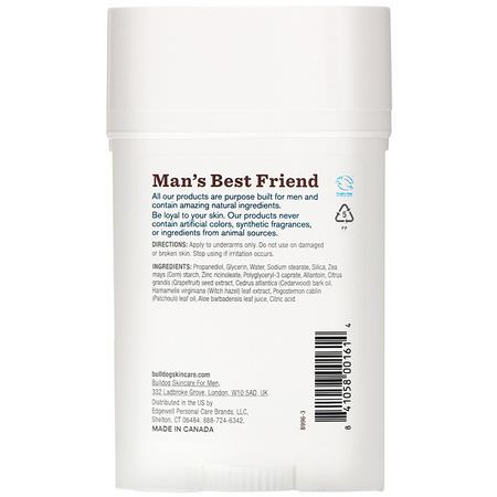 Bulldog Skincare For Men, Cedarwood & Patchouli Deodorant, 2.4 oz (68 g):مزيل العرق للرجال, الحلاقة الرجالية