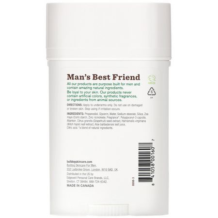 Bulldog Skincare For Men, Original Deodorant, 2.4 oz (68 g):مزيل العرق للرجال, الحلاقة الرجالية