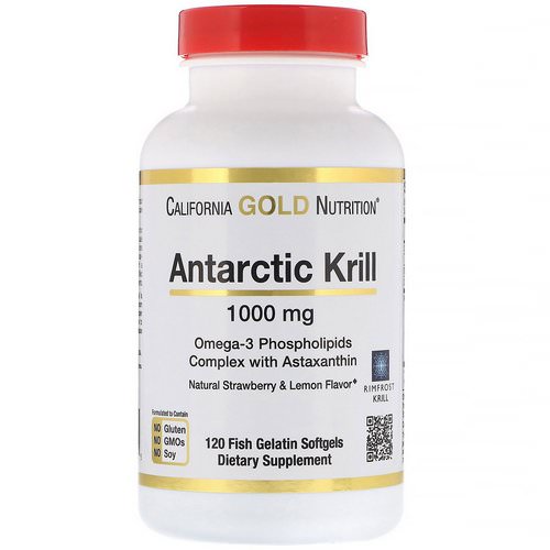 California Gold Nutrition, Antarctic Krill Oil, Natural Strawberry & Lemon Flavor, 1000 mg, 120 Fish Gelatin Softgels فوائد