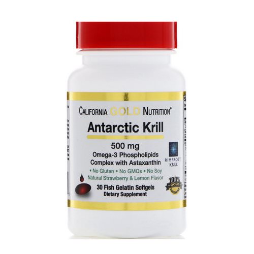 California Gold Nutrition, Antarctic Krill Oil, with Astaxanthin, RIMFROST, Natural Strawberry & Lemon Flavor, 500 mg, 30 Fish Gelatin Softgels فوائد