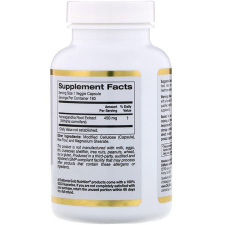 California Gold Nutrition, Ashwagandha, 450 mg, 180 Veggie Capsules:Ashwagandha, Adaptogens